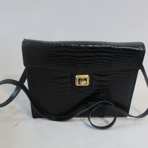 Womens Vintage Lederer Genuine Black Crocodile Envelope Shoulder Bag
